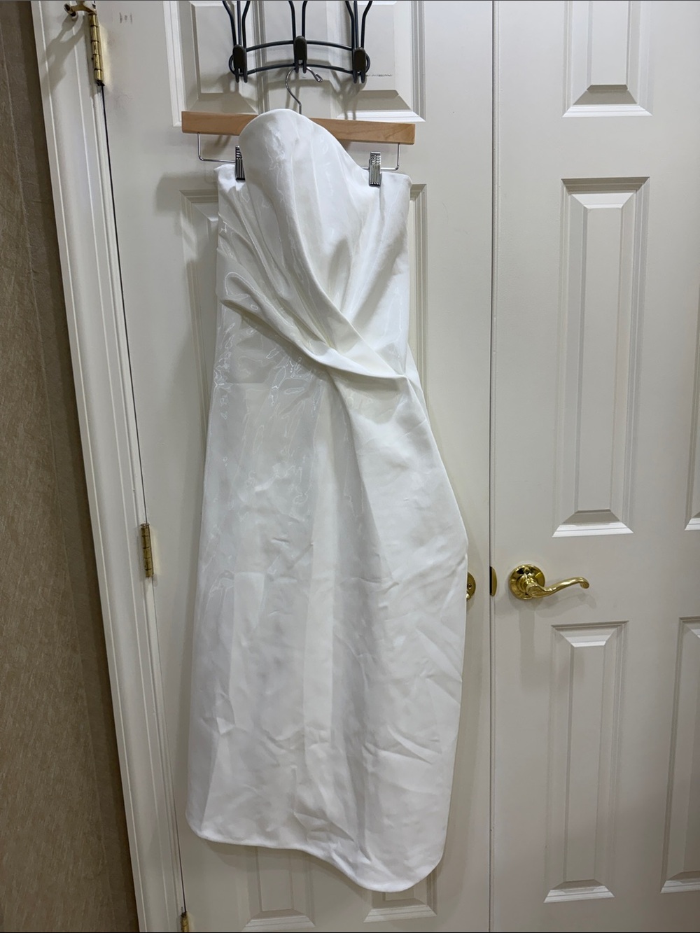 Strapless White Satin Twist-Detail Dress